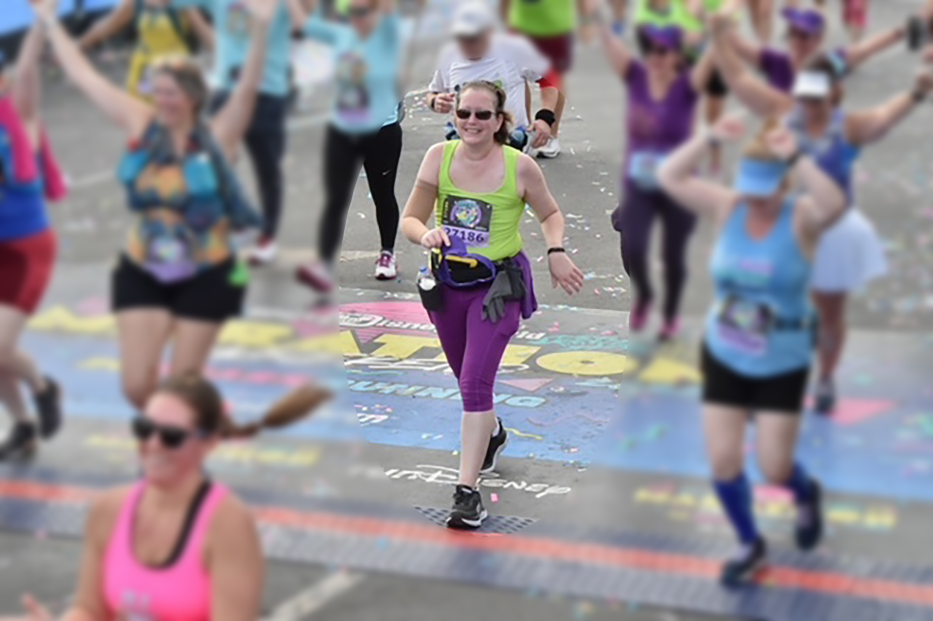 Carrie Morris crossing race finish line
