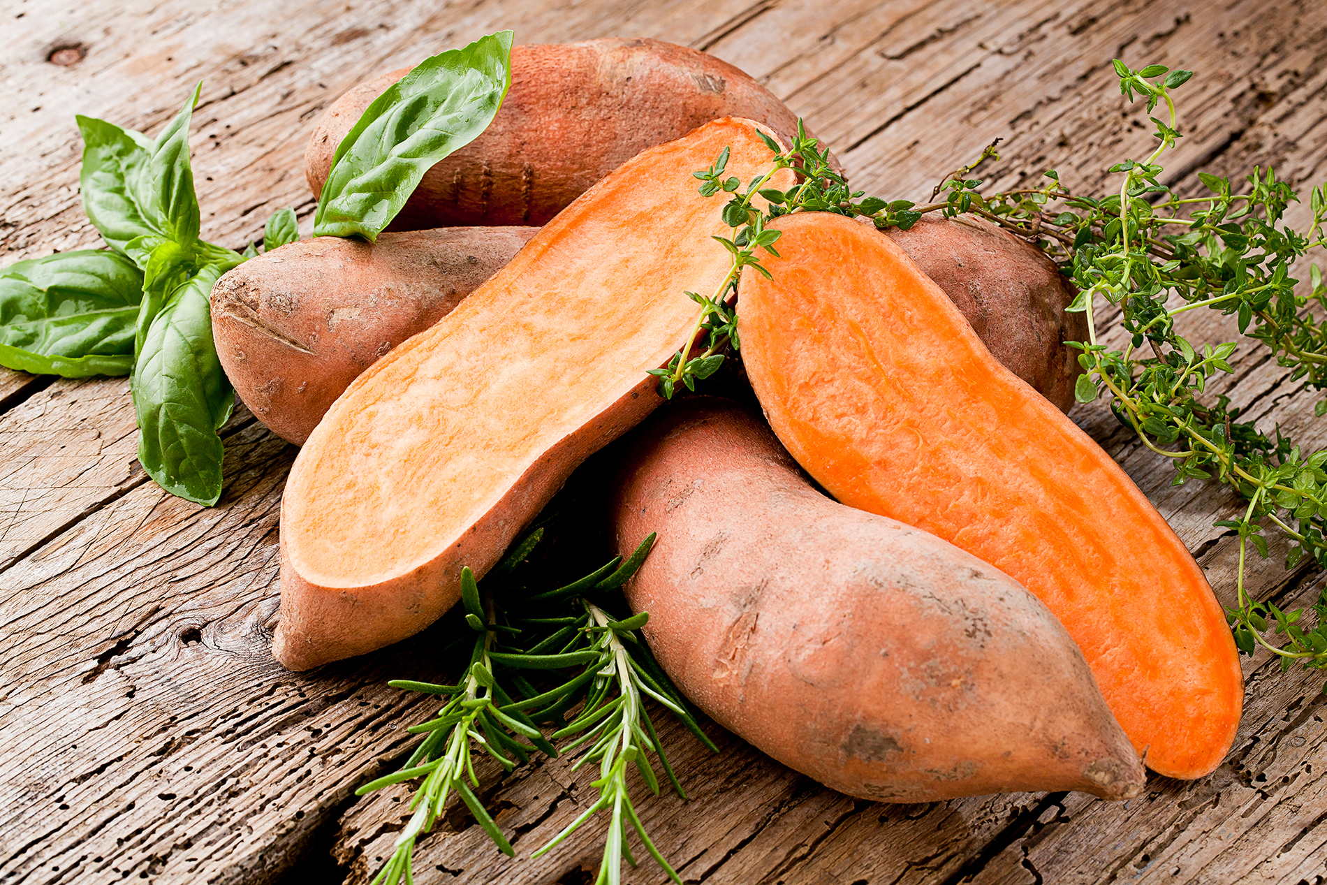 Sweet potatoes on table