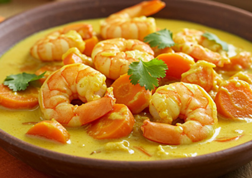 Creamy Carrot and Shrimp Curry in bowl