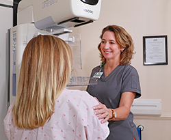 Woman having mammogram